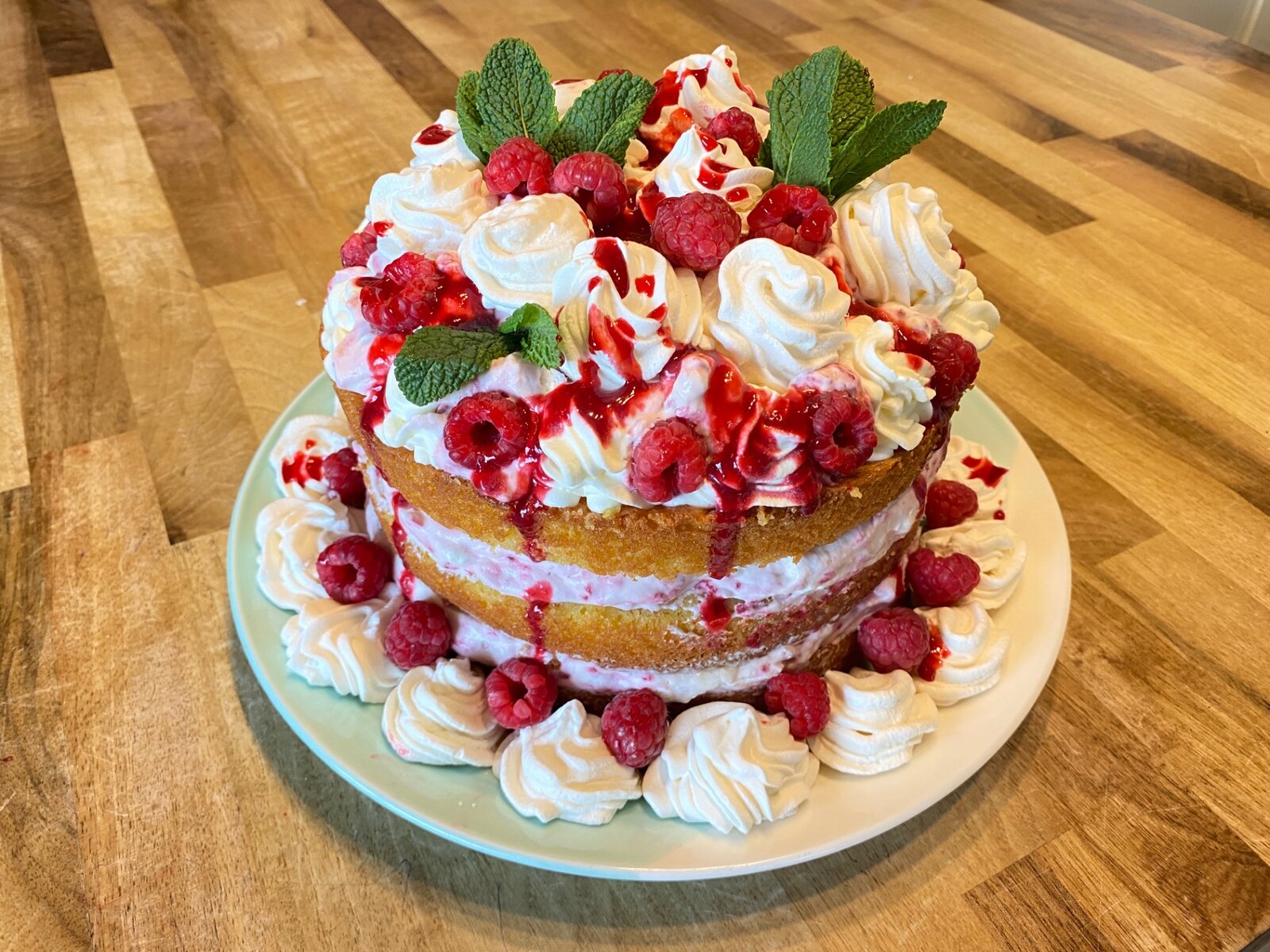 Raspberry meringue birthday cake