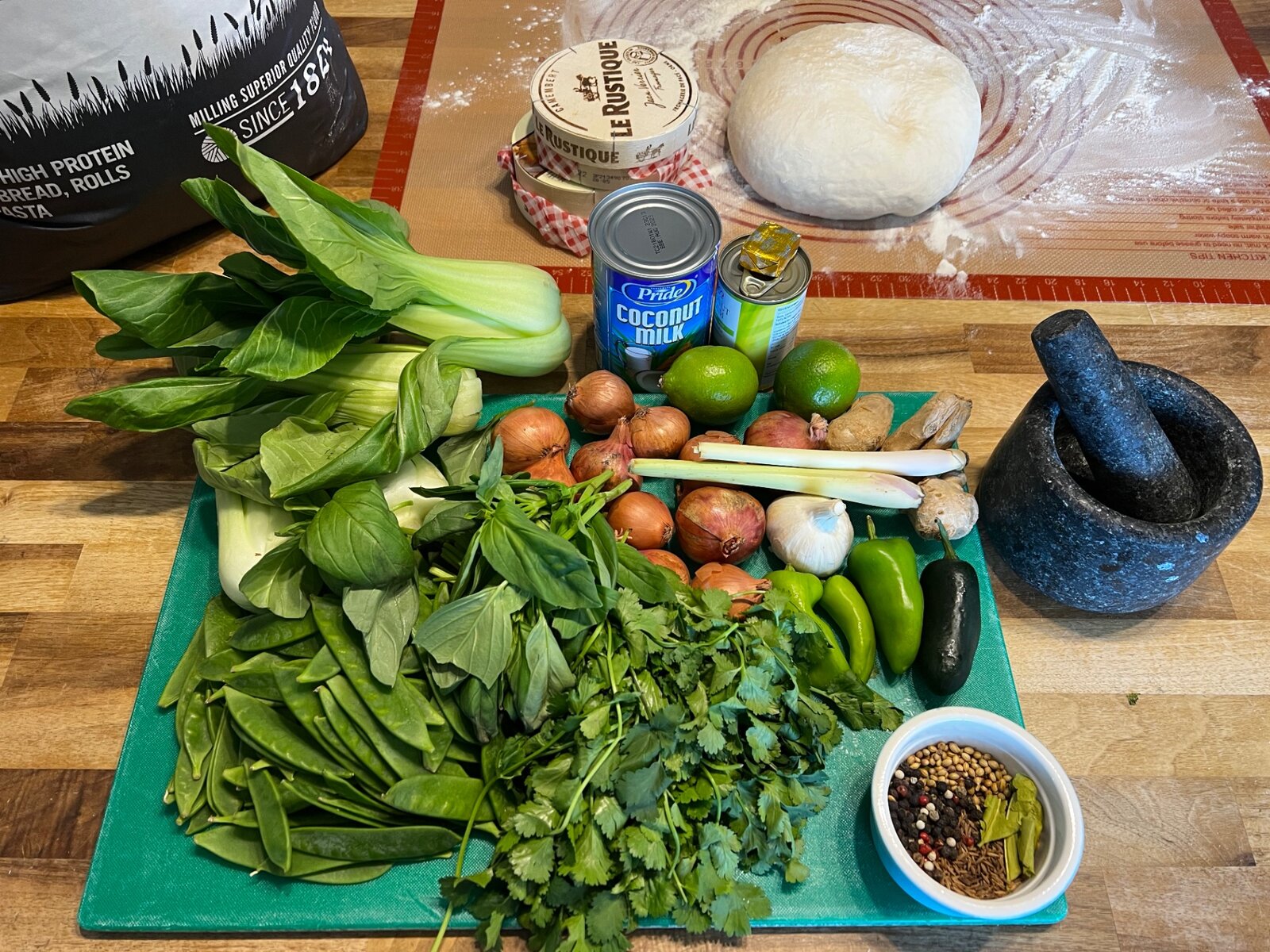 Vegetables, herbs and spices prepared for a home-cooked meal